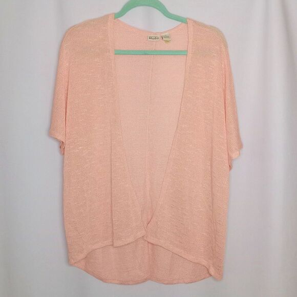 ⭐ Mudd Womens Short Dolman Sleeve Open Knit Cardigan Sweater Peach Oversized Med - Picture 1 of 7
